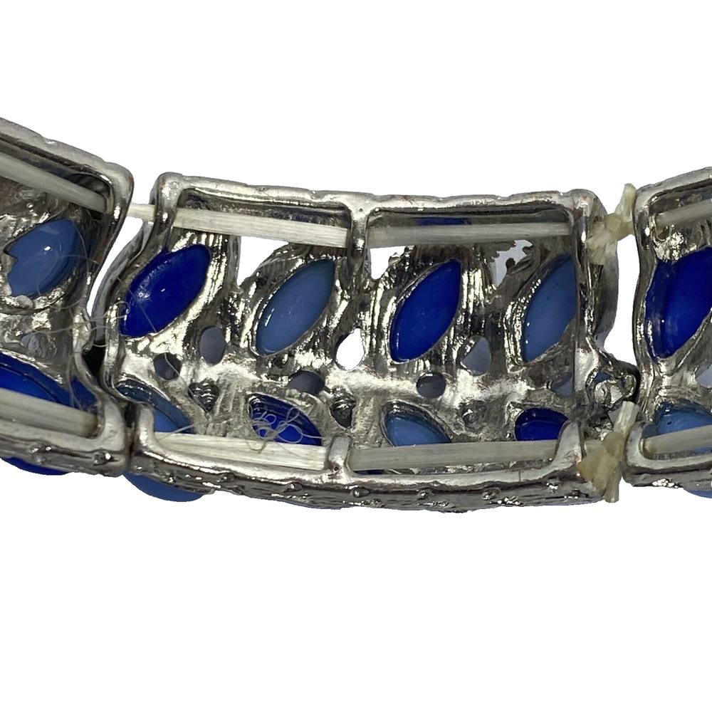 Tamina by Stella French Blue/Cobalt Blue Beaded 3" Stretch Bracelet Silver Band - Picture 5 of 10
